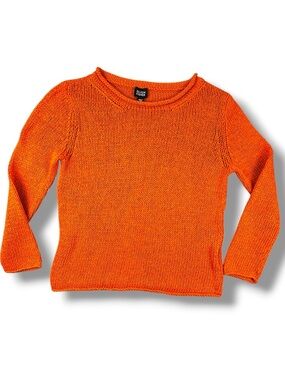 Eileen Fisher Italian Yarn Cotton Linen Chunky Roll Neck Sweater Size M Orange